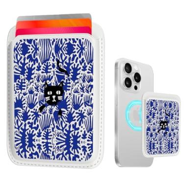 Imagem de Loyogouve Carteira Magsafe com magnetismo mais forte, carteira de couro RFID para iPhone 16/15/14/13/12 e Pro/Max, porta-cartão de crédito fino para meninas e mulheres, Gato, Bonito