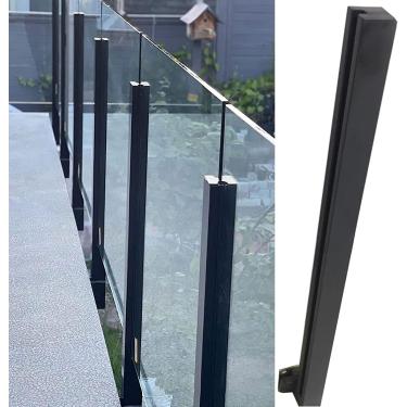 Imagem de Poste de grade de vidro preto Post Solicitação lateral, painéis de cerca de piscina ao ar livre Baluster, sistema de trilhos de convés com kit completo para etapas externas Villas Balcony/S