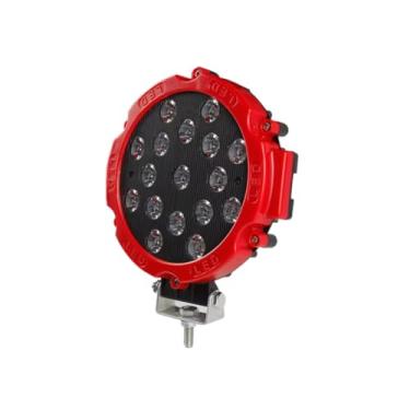 Imagem de Farol de LED Redondo Auxiliar, 51W, Carcaça Vermelho, 17 Leds Luz de Milha Off-Road