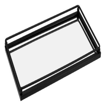 Imagem de BANDEJA ESPELHADO METAL 2x14x27cm PRETO DECORATIVA PARA SERVIR LAVABO