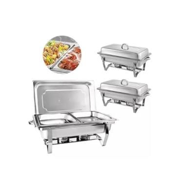 Imagem de Kit 3 Rechaud Retangular 9L Com 2 Cubas 1/2 Banho Maria