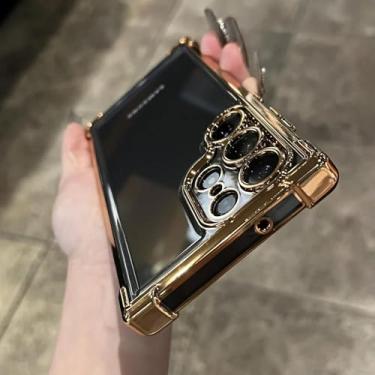 Imagem de HPQWN Para A54 5G Luxury Plating Armor Clear Case Capa protetora à prova de choque (para A54 5G/dourado)