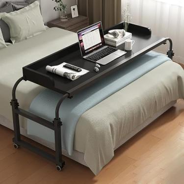 Imagem de Mesa de cama, mesa sobre cama com rodas, mesa sobre a cama com rodas, altura ajustável, mesa móvel funciona como carrinho de laptop, mesa de computador