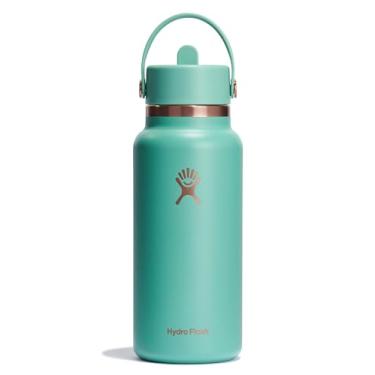 Imagem de Hydro Flask Garrafa com tampa de canudo flexível de 946 ml - aço inoxidável isolado - tampa de canudo larga, não derrama, à prova de vazamento em tomilho ouro rosa