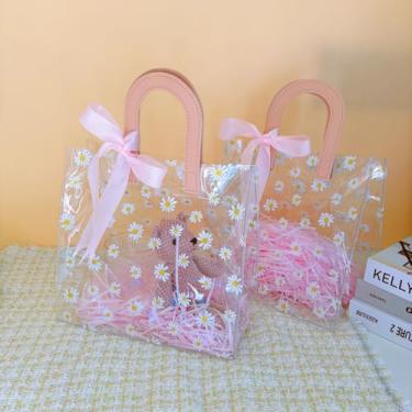 Imagem de YMASELA Saco de embrulho de presente transparente com alças (2 peças, 24 x 23 x 14 cm) Saco de embalagem de presente de plástico resistente à prova d'água para festa, mercadoria reutilizável, varejo