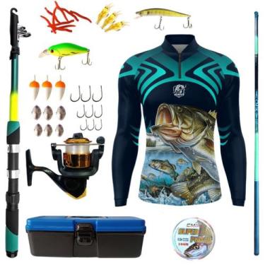 Imagem de Kit Camiseta De Pesca Mais Artigos Para Pescaria Vara Telescopica Isca