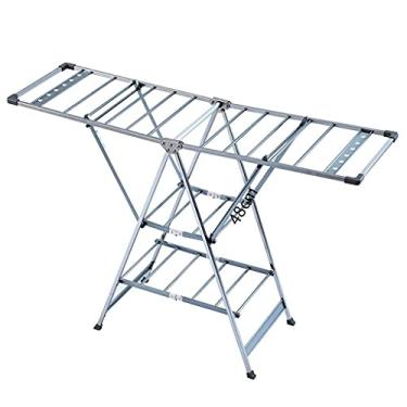 Imagem de AKALNNB Suporte expansível dobrável para secagem de roupas de liga de alumínio para toalhas e meias para secadora de roupas, suporte de ar autônomo moderno (161 cm, três camadas)