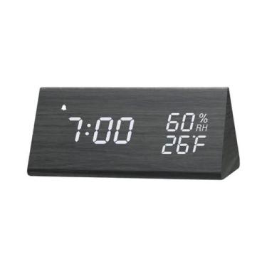 Imagem de Despertador De Madeira De Cabeceira Com Display LED Carregador USB Det