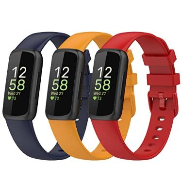 Imagem de Gheper Pulseiras de substituição para relógio inteligente Fitbit Inspire 3, acessório de silicone para mulheres e homens, tamanho P/G, azul/amarelo/vermelho