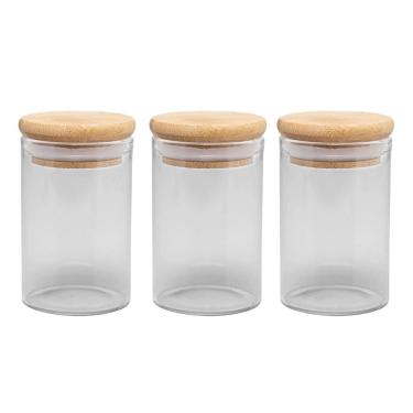 Imagem de Jogo 3 Porta Mantimento Vidro Borossilicato Tampa Hermética Bambu 90ml - Wolff