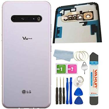 Imagem de V60 5G Tampa de vidro traseira porta de invólucro com lente de armação de câmera e adesivo à prova d'água pré-instalado fita de substituição para LG V60 ThinQ 5G + ferramentas (branco elegante)