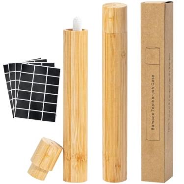 Imagem de Yeeco 2 Peças Estojo Portátil De Bambu Para Escova Dentes, Recipiente Armazenamento Dentes Madeira, Suporte Viagem Reutilizável Sustentável Viagens, Acampamentos, Casa, Anexar 4 Etiqueta Adesiva