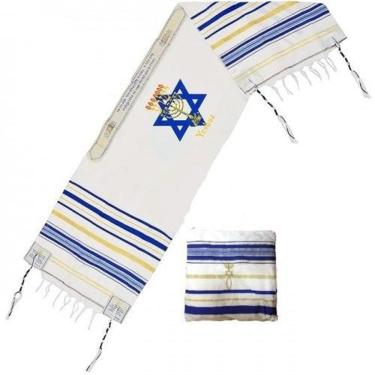 Imagem de Talit Messiânico Azul Yeshua Jesus 55X180 Cm - De Israel