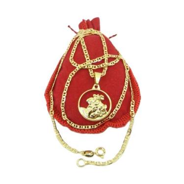 Imagem de Corrente Masculina 70cm 3mm São Jorge Folheado Ouro 18k CR324 - WNBIJO