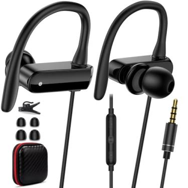 Imagem de Fones de ouvido intra-auriculares com fio com gancho de microfone, fones de ouvido esportivos de 3,5 mm com fio para laptops, iPad, iPod, plugue de 3,5 mm, celulares, fones de ouvido intra-auriculares