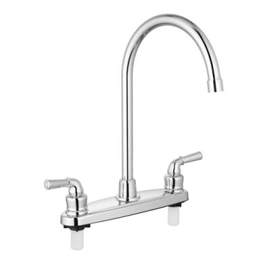 Imagem de Cinwiny Torneira de cozinha RV com bico giratório de 360° e 2 alças de bule, 20 cm de arco alto pescoço de ganso torneiras misturadoras para pia de cozinha para campistas, trailer, trailer, viagem