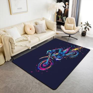 Imagem de Feelyou Tapete de área de motocicleta colorido grafite conjunto de tapetes de sala de estar para crianças tapete decorativo para bicicleta suja tapete decorativo tema esportes radicais tapete com