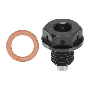 Imagem de REPAIROCK M12 x 1,5 4 mm Bujão magnético de drenagem de óleo de liga de titânio parafuso de porca de drenagem com 1 arruela de cobre preto 1 peça