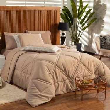 Imagem de Kit Edredom Liso Casal Padrão 03pçs Percal 200 Fios Caqui