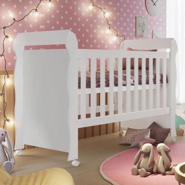 Imagem de Berço Americano Infantil Mirelle Mini Cama em MDF com Rodízios e Altura Regulável Branco