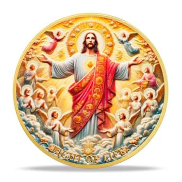 Imagem de Jesus e Anjos Mensageiro Divino Moeda Religiosa Inspirador Verso da Bíblia Medalhão Presentes Baseados na Fé para Incentivo Espiritual para Homens e Mulheres