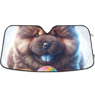 Imagem de Chow Chow Cachorro Filhote de Cachorro Bonito Para-brisa Carro Para-brisa Guarda-sol Engraçado Personalizado Dobrável Acessórios de Carro Para-brisas Proteção Retrátil L, 144,8 cm x 80 cm