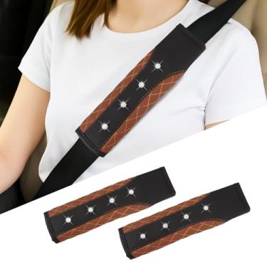 Imagem de Hovom 2 peças de capa de cinto de segurança de carro brilhante, capas de cinto de segurança de couro para carros, capas de alça de ombro de cinto de segurança macias, almofada protetora de cinto de