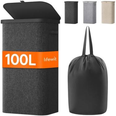 Imagem de Cesto de roupa suja Lifewit 100L com tampa, alças e bolsa removível