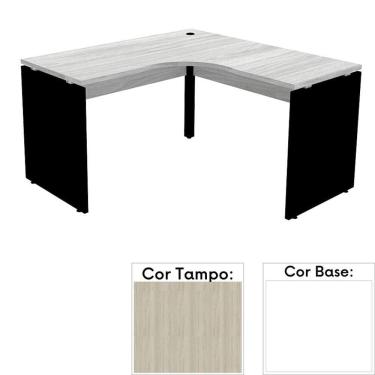 Imagem de Mesa de Escritório em L Pé Painel PE25 em MDP 155 x 155 x 60 cm Nogueira CasaBlanca e Base Branca