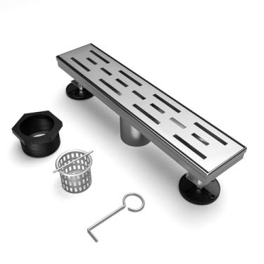 Imagem de BARONAGE Ralo De Chuveiro Linear 12" Com Grade Removível E Padrão Alvenaria - Piso Retangular, Acessórios Aço Inoxidável 304, Certificado Pela Cupc (Escovado)