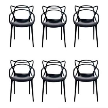 Imagem de Conjunto com 6 Cadeiras Empilhavel Allegra Preta Polipropileno Resistente