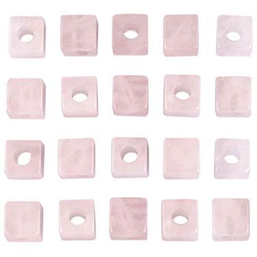 Imagem de Nupuyai — Contas largas de pedra grande para fabricação de joias, formato quadrado — Pulseira de berloques com contas europeias, pacote com 20, rosa, 1