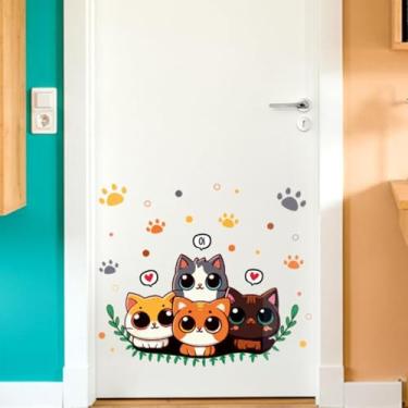 Imagem de Adesivo Decorativo Gatos Infantil Lavável Seguro Ideal Para Porta Quarto Bebê Criança Menina Menino Criativo