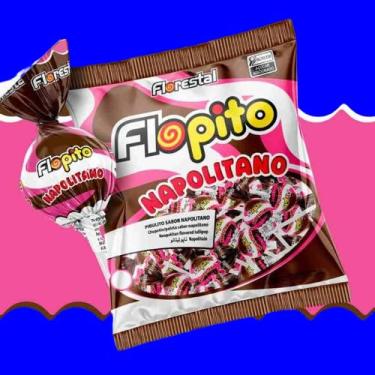 Imagem de Pirulito Flopito Napolitano 500g – Florestal | Sabor Morango, Creme e Chocolate | Pacote Econômico com Diversão para Crianças e Festas