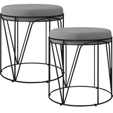 Imagem de Kit 02 Puffs Decorativo Aramado Preto Zaya L02 Corano Cinza