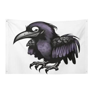 Imagem de Bandeira com quatro furos, bandeiras para todos os climas, faixa decorativa impressa com corvos, bandeiras de poliéster adequadas para uso interno e externo 89 x 159 cm
