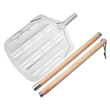 Imagem de ＫＬＫＣＭＳ Pá de pizza de alumínio para forno, acessórios antiaderentes, práticos e leves, quadrados com cabo longo de madeira e espátula, Comprimento Total