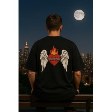 Imagem de Camiseta Streetwear Oversized Masculina heart fire - swagon, 1, M