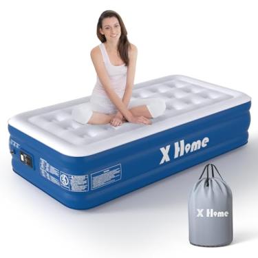 Imagem de X Home Colchão De Ar Duplo Com Bomba Embutida, Tecnologia Bobina Fluxo Dinâmico Inflável 18" Elevada Para Hóspedes, Portátil Viagem, Acampamento, Inflação/Desinflação Rápidas, Bolsa Transporte Inclu