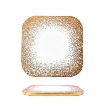 Imagem de Prato de comida ocidental fosco de vento simples com pedra quadrada de cerâmica - prato quadrado de 25,4 cm - ouro