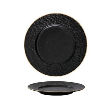 Imagem de Prato de bife de mármore criativo com textura fosca preta - pintura dourada de 27,4 cm