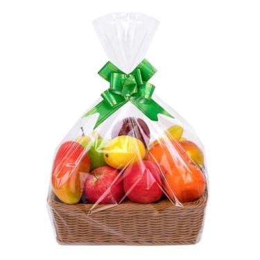 Imagem de Yosoo 100pcs 23,6x29.5 Em Sacos de Armazenamento Transparentes, Sacolas de Presente de Celofane Transparente para Bonecas de Cestas, Com Fita, Ideal para Lanches, Presentes de Férias