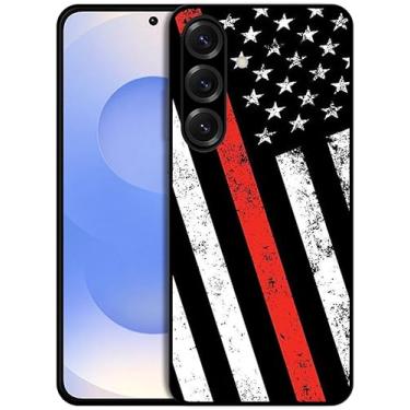 Imagem de SM CASES Capa para Samsung Galaxy S24 FE - Capa protetora de borracha TPU à prova de choque com a bandeira de bombeiros de linha vermelha fina com design impresso em 2D para Samsung Galaxy S24 FE