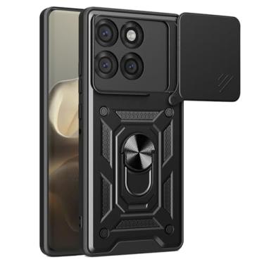 Imagem de Ysnzaq Capa para Motorola Edge 60 Pro, janela de lente deslizante, capa protetora de telefone de grau militar com suporte para Motorola Edge 60 Pro SJ preta