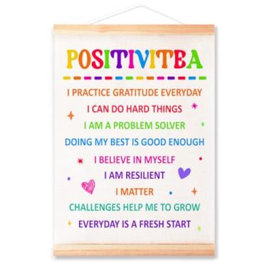 Imagem de Moldura inspiradora para decoração de parede de sala de aula, berçário escolar, arte de parede em tela de afirmação infantil, impressão de pôster 40,6 x 30,48 cm