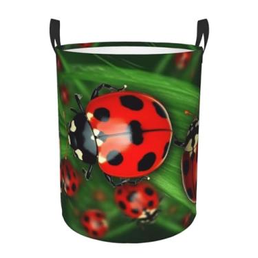 Imagem de Cesto de lavanderia vermelho joaninha dobrável à prova d'água cesto de armazenamento de roupas com alças pano oxford organizador de brinquedos cesta para banheiro, lavanderia, quarto, médio