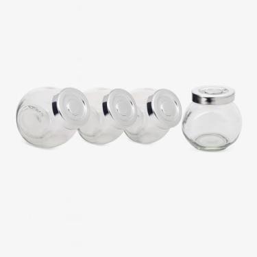 Imagem de Conjunto de 4 Potes de Vidro para Condimentos com Tampa Plástica, Kit para Tempero 180ml com Tampa Prateada Rosqueável Porta Temperos Ervas Especiarias Cozinha Organizada