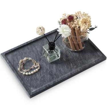 Imagem de Bandeja de banheiro de mármore, bandeja de mármore natural puro de uma peça, bandeja de mármore para balcão de cozinha sem cola/não cerâmica/sem resina, 30 x 20 cm (branca)