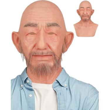 Imagem de KUMIHO Realistic Silicone Old Man Mask with Beard Human Face Grandpa Disguise Head Mask for Cosplay Halloween Performance, Tan