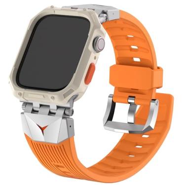 Imagem de Fullmosa Pulseiras masculinas para Apple Watch séries 9/8/7/6/5/4/SE 2ª geração/SE de 44 mm e 45 mm, compatível com Apple Watch séries 9/8/7/6/5/4/SE (44 mm e 45 mm, laranja + prata)